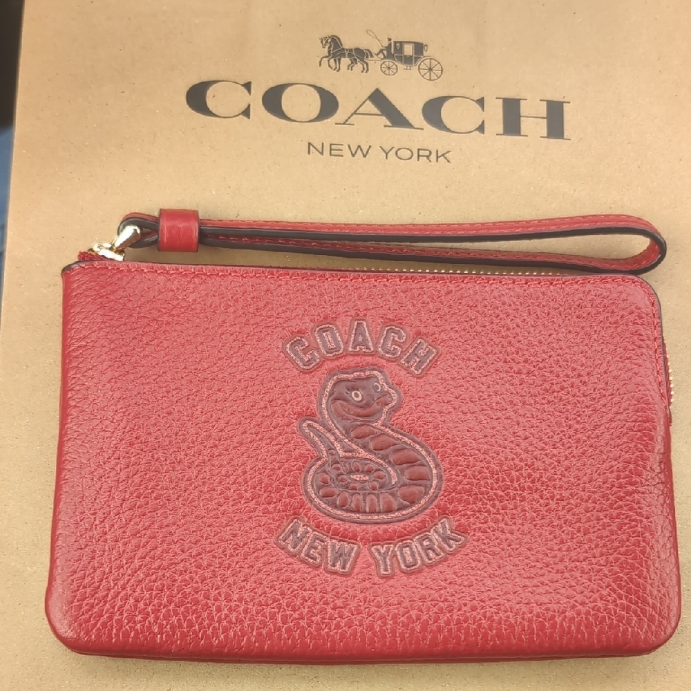 Coach Red Leather Lunar New Year of the Wood Snake Wristlet